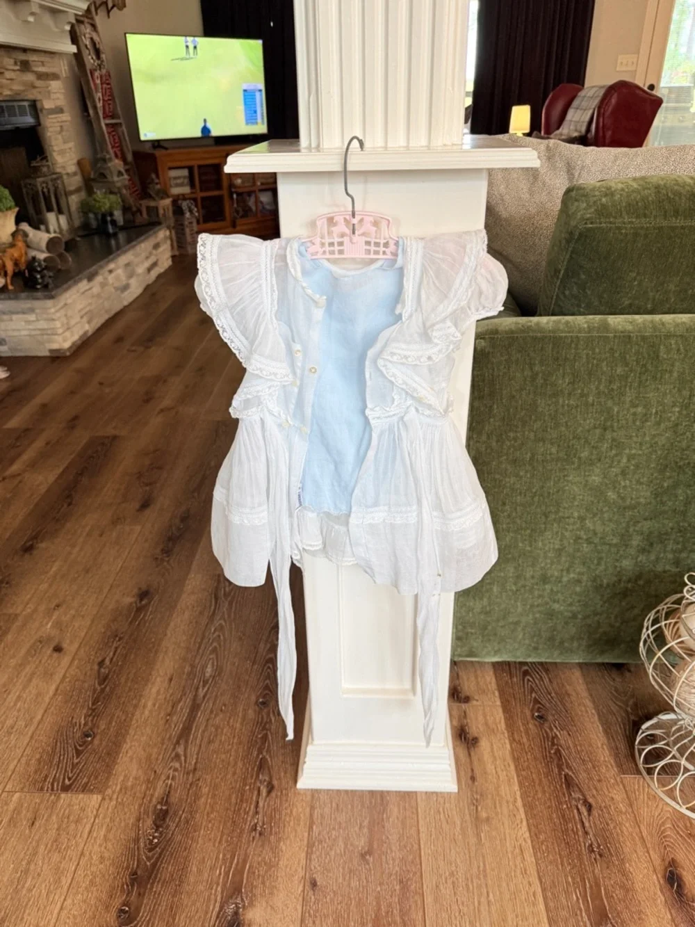 Vintage Bonnie Maid Dallas TX Baby Dress Set – White & Pale Blue 3‑Piece Outfit